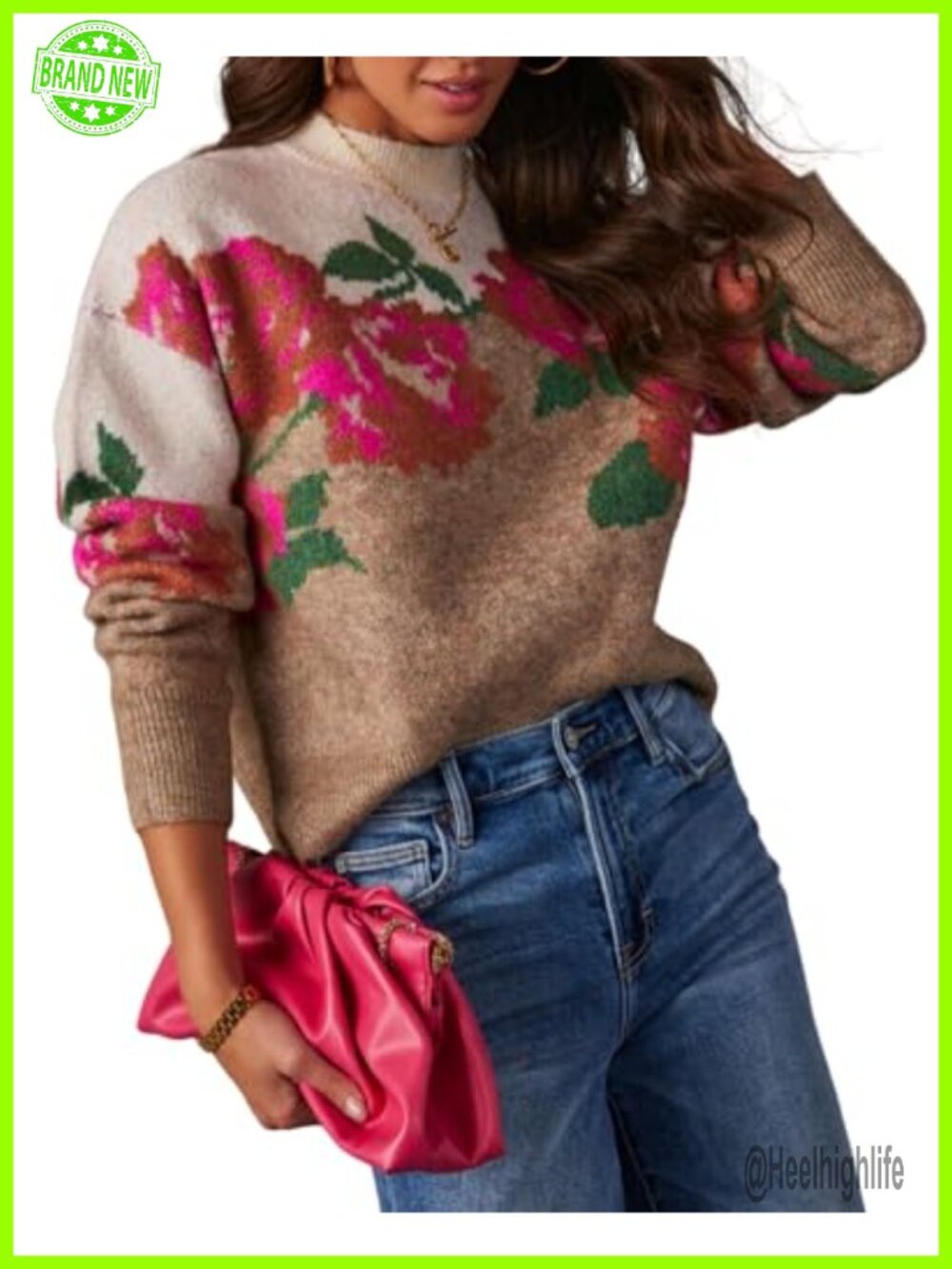 Acrylic Nylon Pullover Sweater Crew Neck Long Sleeve Knit Top